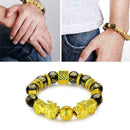 Feng Shui Black Bead Alloy Wealth Bracelet with Golden Pixiu Charms Jewelry U2Z0