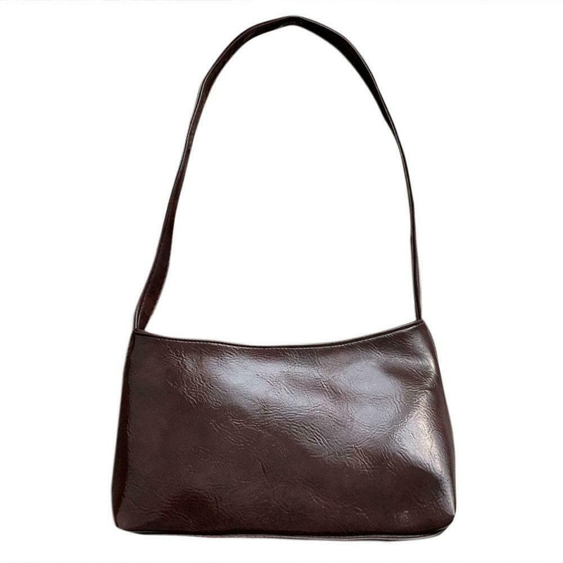 Simple Women Shoulder Bag Leather Totes Retro Travel Handbag (Dark Brown)
