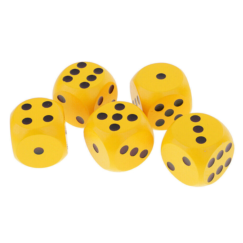 5x Table Game Dice D6 Wooden Die for Drinking Game D&D Game Toys Gift Yellow