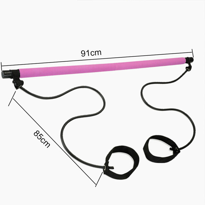 Gym Portable Pilates Bar Stick with Resistance Band for Home Sports (Pink)