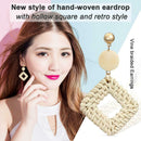 Women Rattan Geometric Drop Earrings Retro Hollow Square Dangle Ear Stud Jewelry