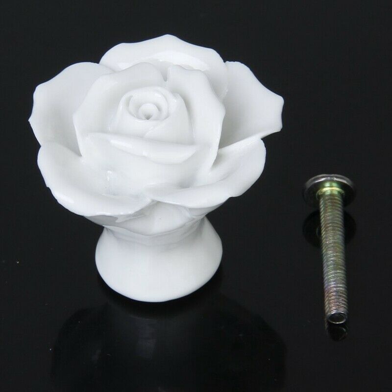 1 x Rose Flower Ceramic Kitchen Furniture Cabinet Cupboard Handle Pull Knob