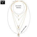 Women Multi-layer Chain Sequin Moon Pendant Crystal Choker Necklace Jewelry