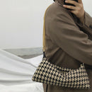 Retro Canvas Shoulder Chain Bag Women Elegant Plaid Pattern Crossbody Purse