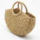 Handmade Beach Bag Round Straw Totes Bag Large Bucket Summer Bags Women Nat