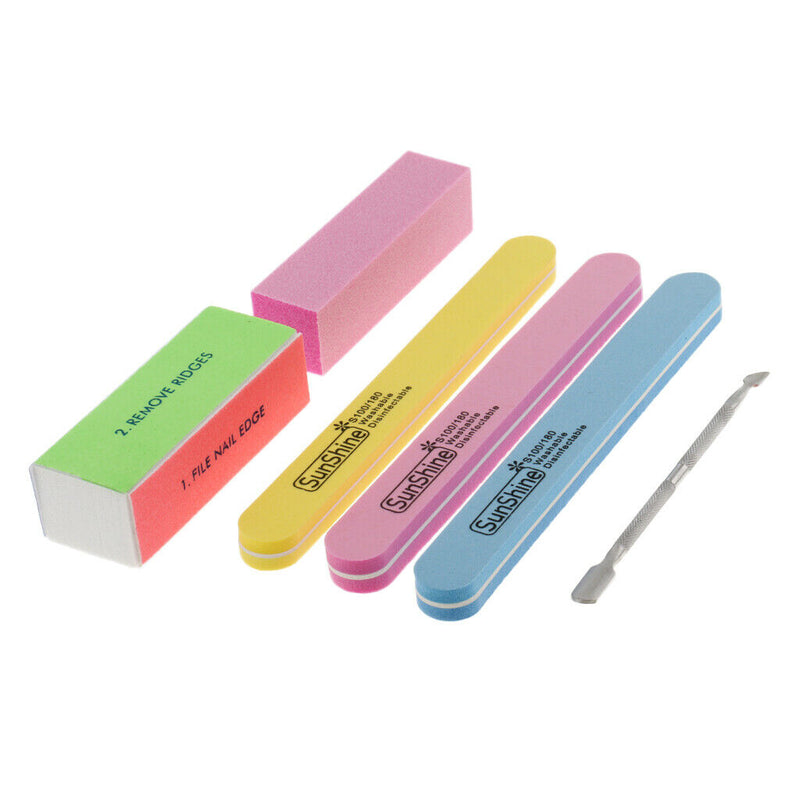 MagiDeal Sponge Nail Art Tips Buffer Files With Cuticle Pusher Set For Salon