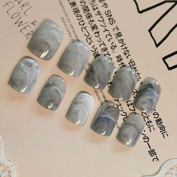 24 pcs Grey Marble fingernail tips Short False Nails Acrylic Full Cover New Hot