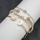 4Pcs/Set Women Bohemian Crystal Bracelet Leaf Moon Handmade Alloy Bangle Jewe OZ