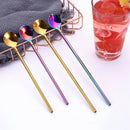 10 Pcs/Set Straw Spoon Reusable Stainless Steel Drinking Spoons Straw with BR6S7