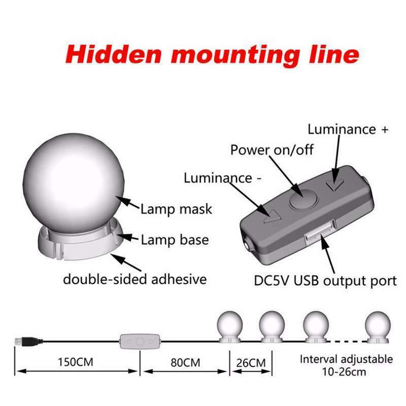 10Pcs Makeup Mirror Vanity Led Light Bulbs Lamp Kit Lighted Make Up Mirrors S8V4