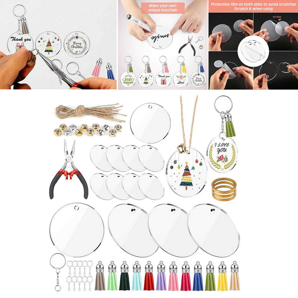 74pcs Leather Tassel Keychain Charms Jump Rings Acrylic Key Chain Blanks Crafts