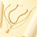 Multi Layer Coin Necklace Emerald Pendant Women Street Punk Clavicle Chain