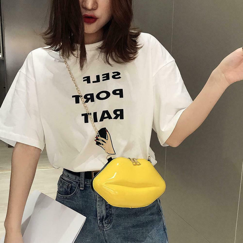 Lips Women PVC Handbags Chain Messenger Bags Shoulder Party Clutch (Yellow)