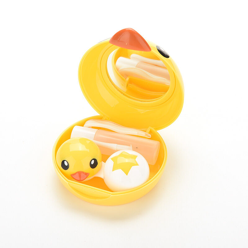 Cute Yellow Duck Contact Lenses Lens Case Holder Box Portable Travel Kit Set 3C