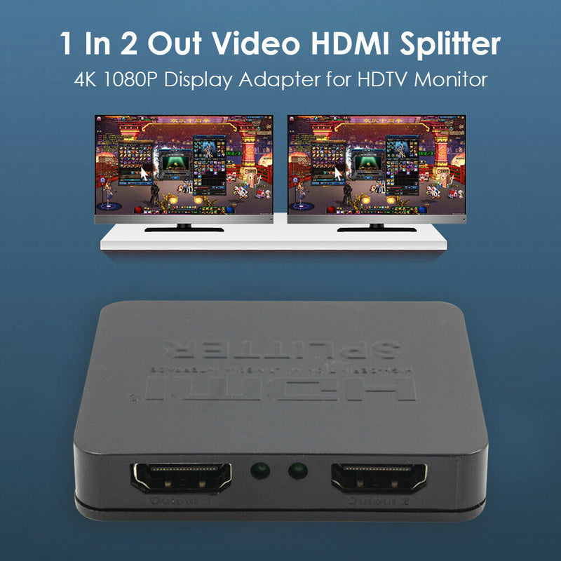 1 In 2 Out Video HDMI Splitter 4K 1080P Display Adapter for HDTV Monitor