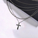 Fashion Retro Multi-layer Chain Pendant Black Cross Metal Long Necklace Gif