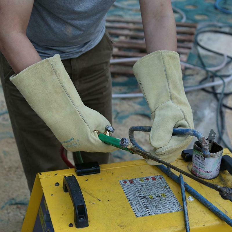 Welding Worker Cow Split Core Leather Gloves Heat Resistant Safety Gloves