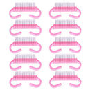 10pcs Nail Cleaning Brushes Pink Plastic Handle Dust Remover Manicure Tools A