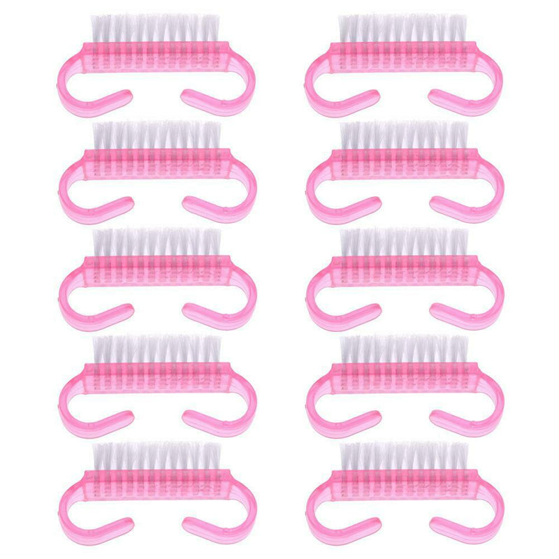 10pcs Nail Cleaning Brushes Pink Plastic Handle Dust Remover Manicure Tools A