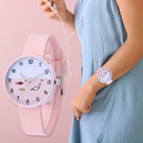Candy Color Quartz Watch Women Men Fish Print Round Dial Wristwatch (Pink) A
