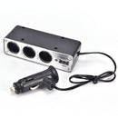 Black 3 Ways Multi Socket Car Cigarette Lighter Splitter USB Charger  SP