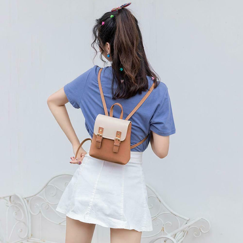 Mini PU Leather Women Shoulder Bags Flap Backpack Lady School Bags (Brown)