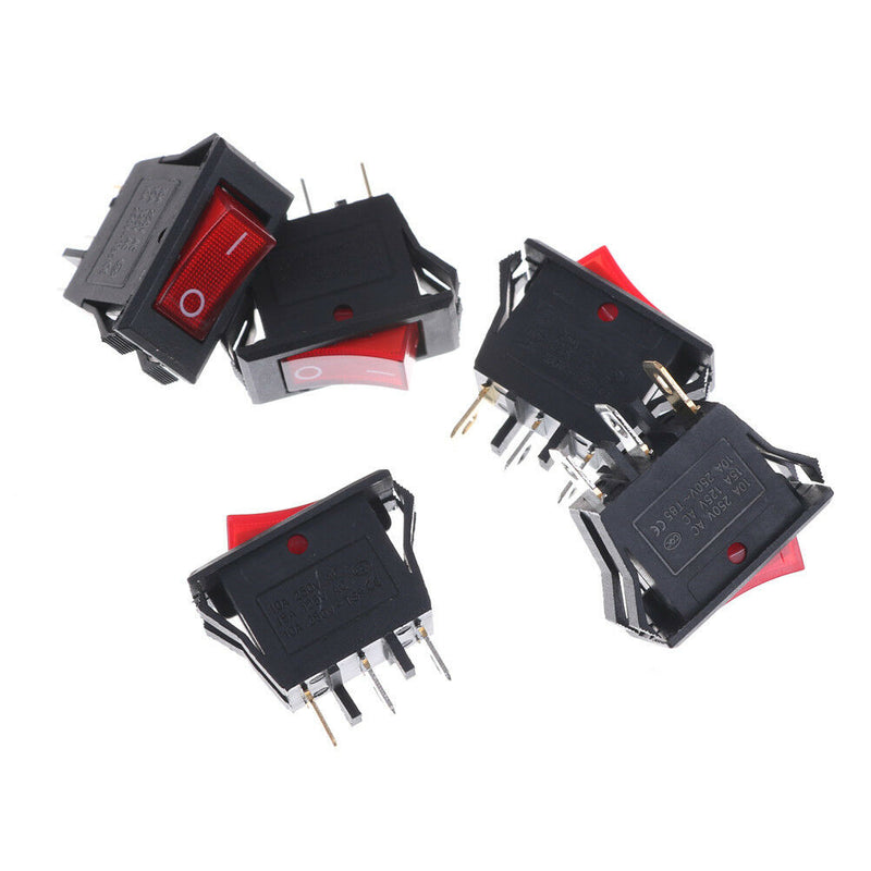 5PCS Red AC15A/250V 20A/125V ON-OFF 2 Position SPST Boat Rocker Switch 3 pins Cy