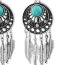 Retro Turquoise Drop Earrings With Leaves Shape Tassel Ear Pendants Dangler E3H1