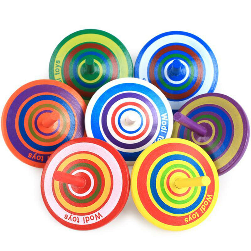 15x Wooden Spinning Top Montessori Intelligence Development Toys Multicolor