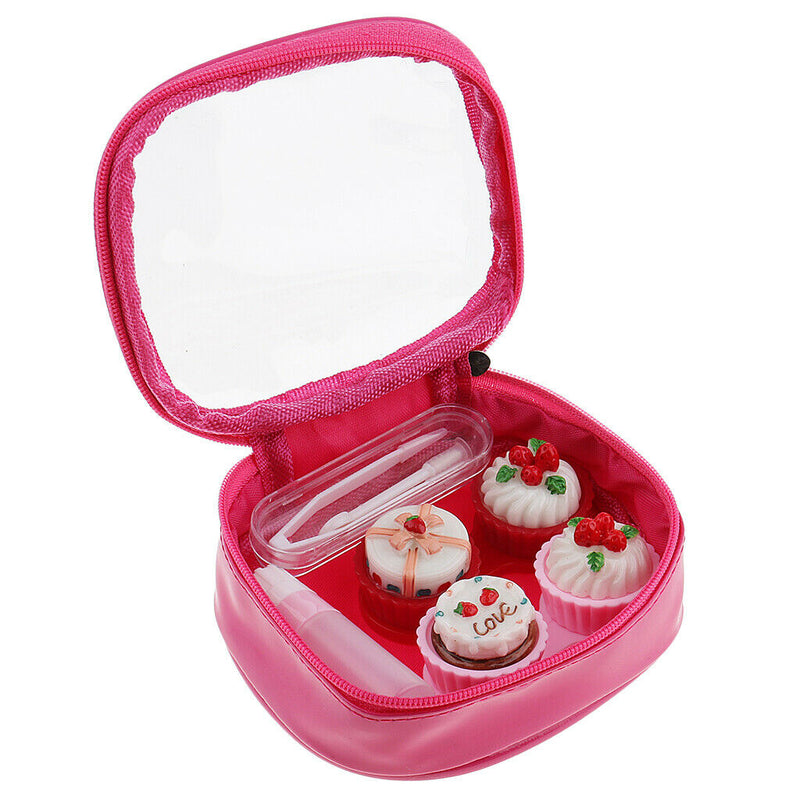 2 Set Mini Contact Lens Box Travel Soaking Case with Storage Zipper Pouch Rose