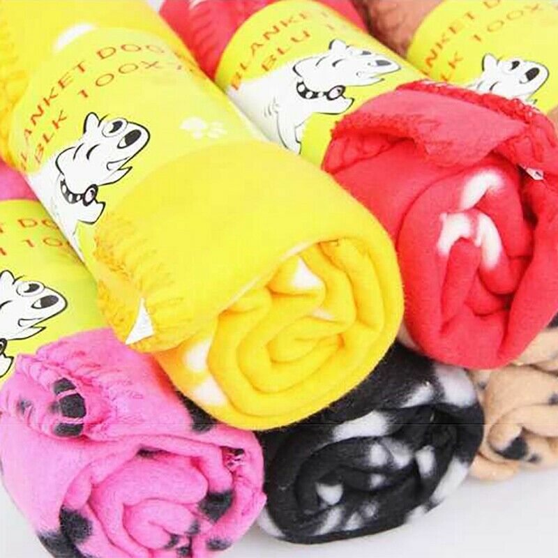 Lovely Pets Mat Soft Warm Fleece Paw Print Design Pet Puppy Dog Cat Mat Bla