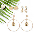 3 Pairs Shell Seastar Ear Stud Round Circle Earrings Wedding Jewelry Gift A