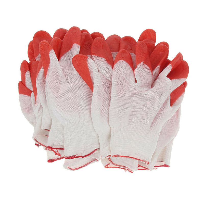12 Pair Rubber Coat Palm Coated String Knit Work Gloves Large 200mm