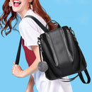 Solid Color Knapsack Women Backpacks Anti-theft PU Leather Rucksack (Black) SN9F