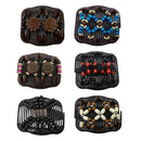 6Pcs  Wood Beads Double Hair Comb Clip Stretchy Hair Combs Ladies Party