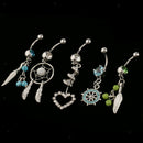 5Pcs Crystal Dreamcatcher Dangle Navel Belly Button Ring Bar Body Jewelry