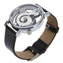 Wristwatch of Music clock skeleton black quartz imitation leather