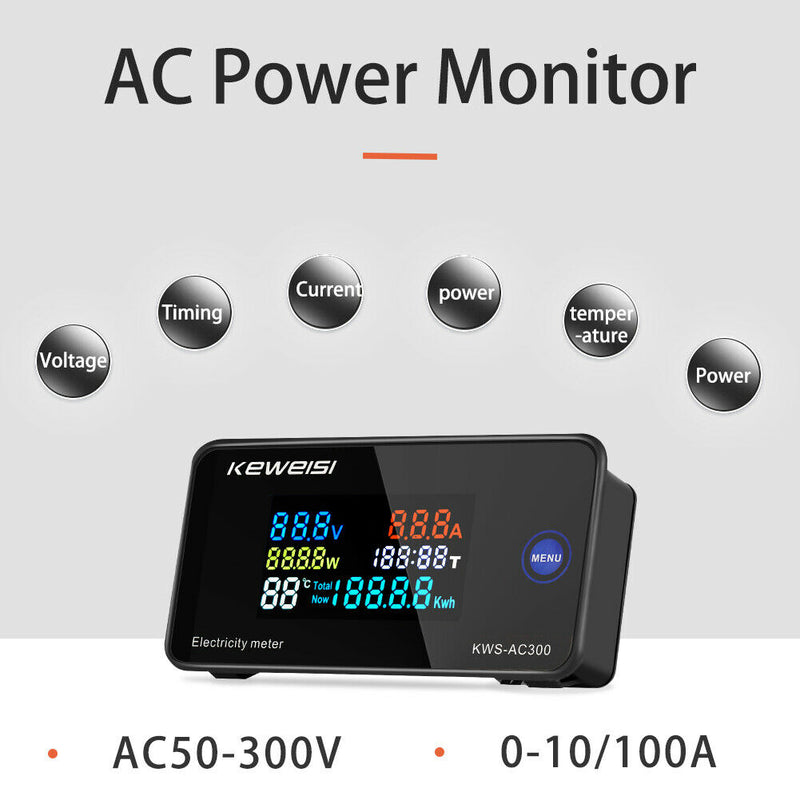 6 in 1Ã‚Â Color DisplayÃ‚Â Digital Energy MeterÃ‚Â Ammeter Voltmeter (KWS-AC300-10A)