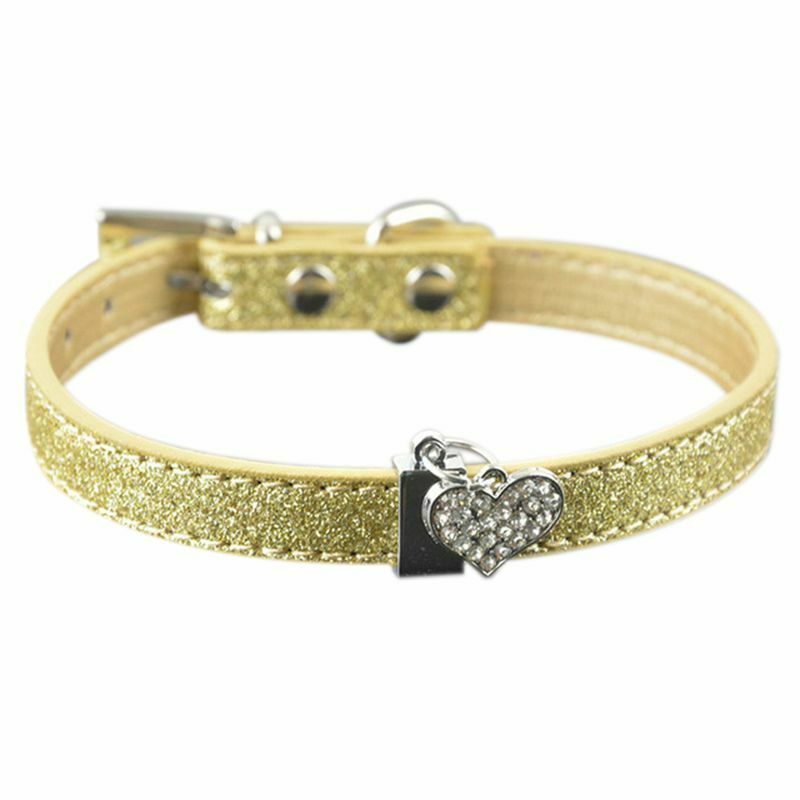 Bling Rhinestone Crystal Leather Pet Collars Adjustable Cat Collar with Hea