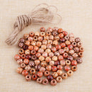 100pcs Painted Barrel Design Mixed Beads DIY Loose Wooden Beads w/ 5M Hemp Cord
