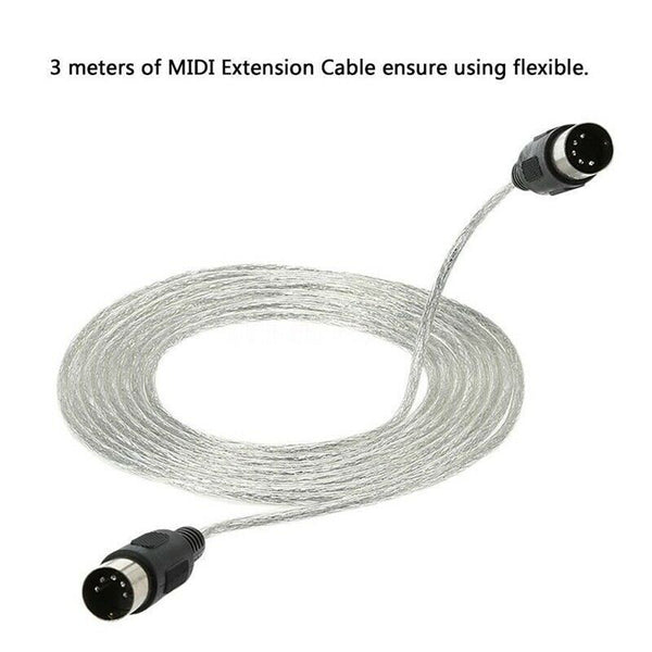 9.8FT Midi Male to Male DIN 5-Pin Music Instrument Extension Cable Connecto