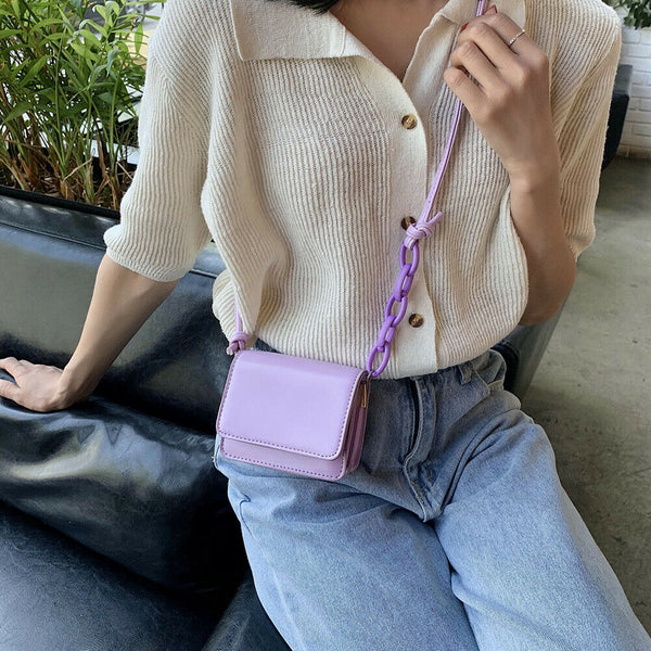 Leather Women Messenger Bag Mini Square Shoulder Satchel Handbags (Purple) A#S
