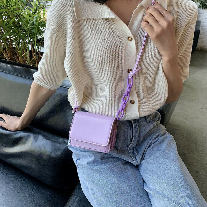 Leather Women Messenger Bag Mini Square Shoulder Satchel Handbags (Purple) A