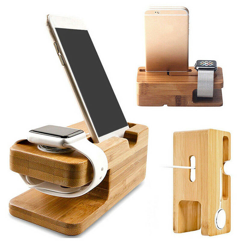 Bamboo Wood Charging Station Charger Dock Stand Holder For  Watch iPhone_3C