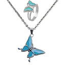 Stainless Steel Cute Butterfly Pendant Ring - Color Change Mood Necklace Choker