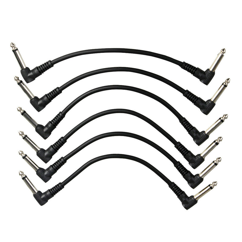 Pack of 6 Electric Guitar Patch Cables Right Angle 6.35mm Jack for Effect Pedals