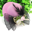 Trendy Pink Hair Clip Accessory Wedding Fascinator Mini Top Hat Bowtie Feather
