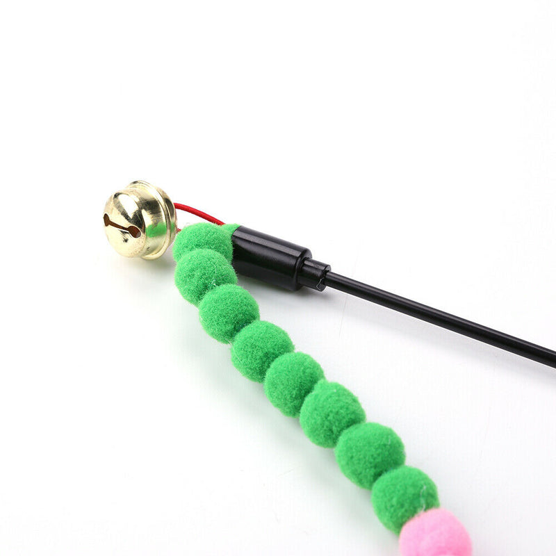 Cat Teasing Stick Colorful Pompom Feather Wand Fun Pet Teaser Rod Toys (01)