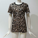 Chiffon Women T-Shirt Short Sleeve Leopard Fashion Summer Tops (M)