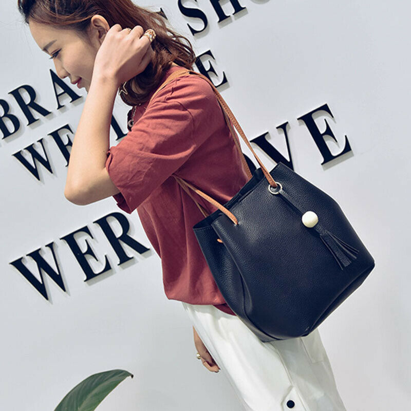 Women Handbags 4Pcs Set Pu Leather Tote Bag Shoulder Crossbody Bag Purse Pu X4R3